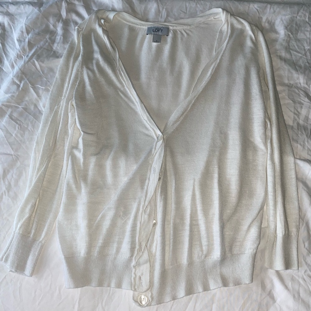 white quarter sleeve cardigan